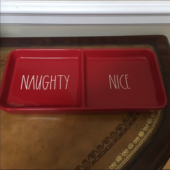 NWT Rae Dunn NAUGHTY & NICE 2 compartment Red Ceramic Tray - Picture 3 of 3